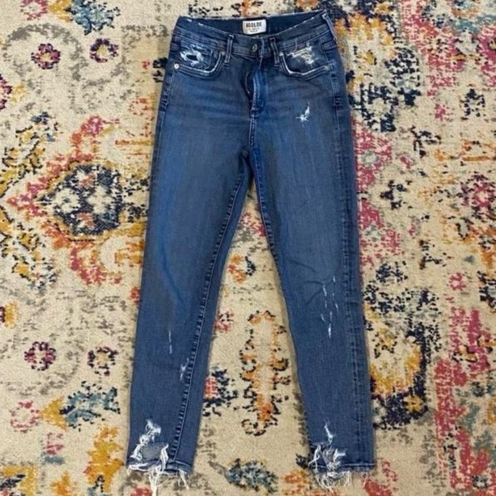 Agolde Dark Blue Distressed Skinny Jeans